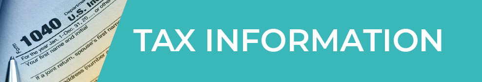A banner with a 1040 tax form on the left and on the right a turquoise background with the white text: Tax Information