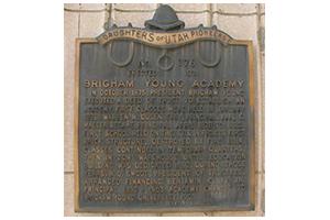 A picture of the Brigham Young Academy historical marker