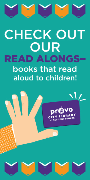 An infographic with a hand holding a library card and text that says, Check Out Our Read Alongs- books that read aloud to children!