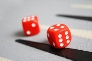 A pair of dice used in board games that can be borrowed from the Provo Library.