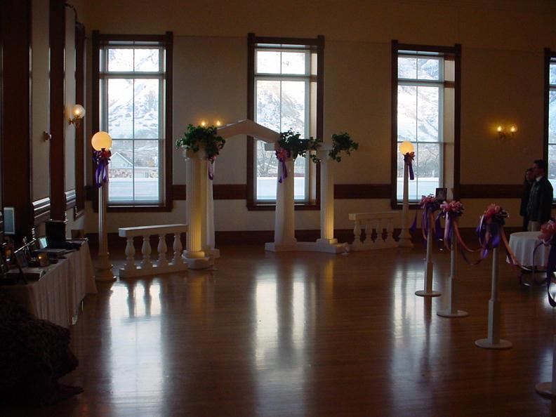 The Ballroom at Provo Library decorated for a wedding